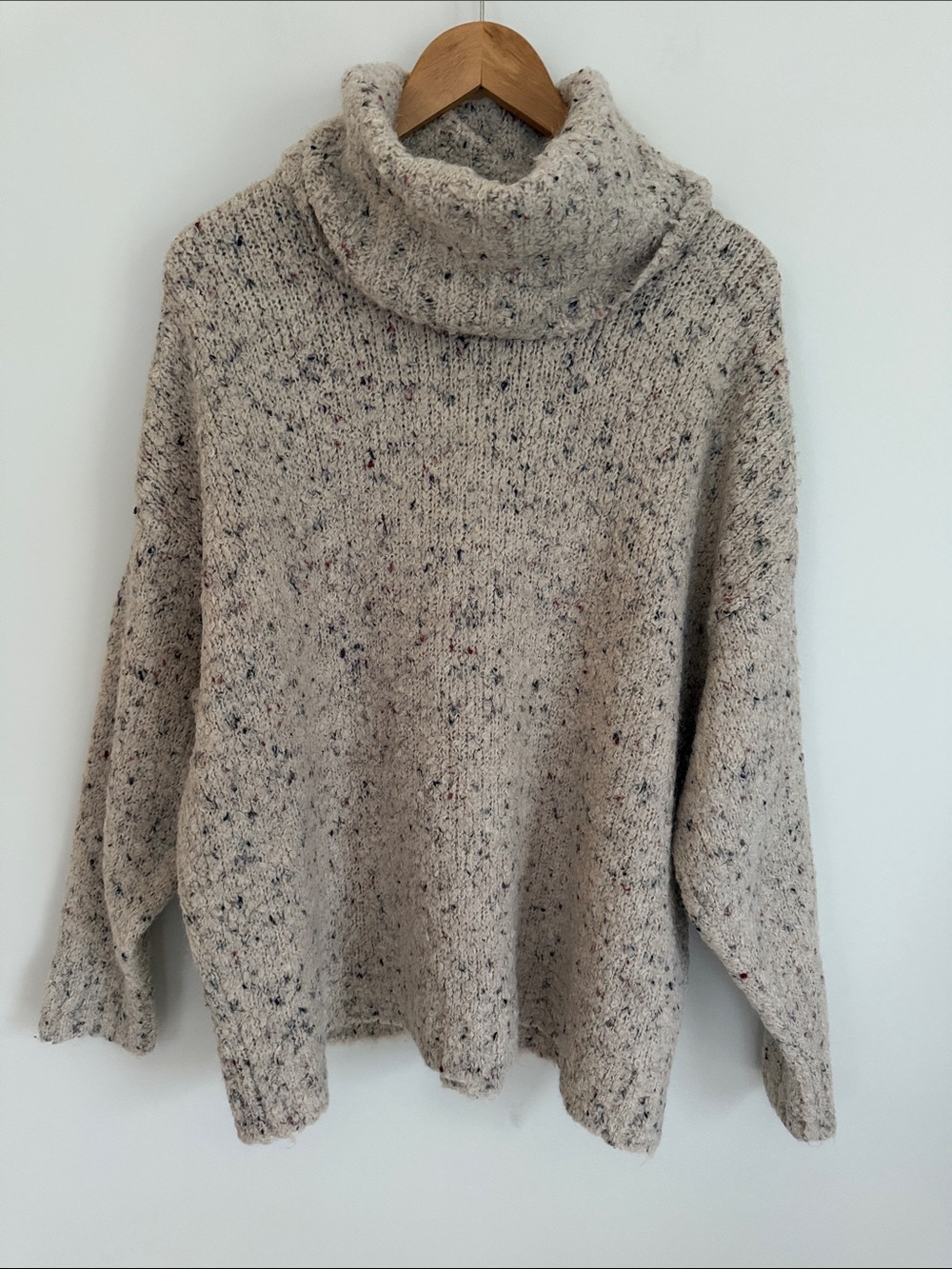 Zara Knit Women Oversize Beige Long Sleeve Cowl Neck Pullover Sweater Size Small